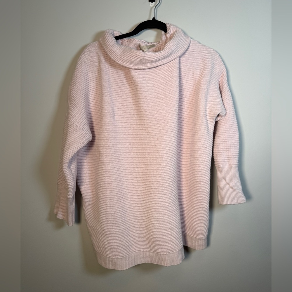 Monk & Lou Pink Cowl Neck Sweater Ribbed Knit Cotton Blend Tunic | Size XL